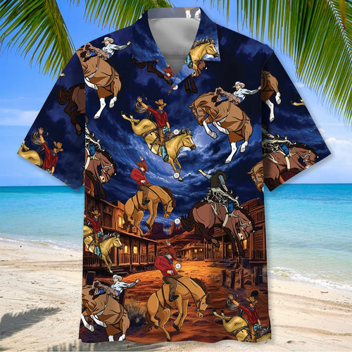 Vintage Wild West Night Cowboy Rodeo Show Hawaiian Shirt, custom shirt gift for men