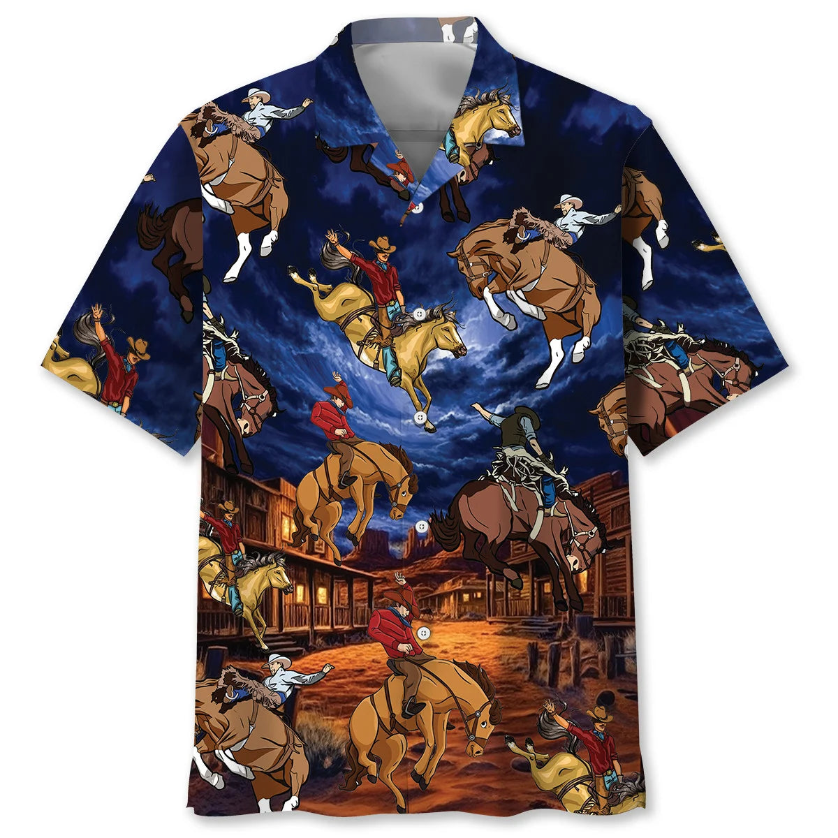 Vintage Wild West Night Cowboy Rodeo Show Hawaiian Shirt, custom shirt gift for men (view 2)