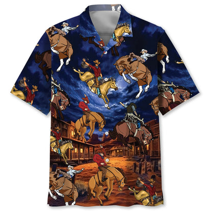 Vintage Wild West Night Cowboy Rodeo Show Hawaiian Shirt, custom shirt gift for men (view 2)