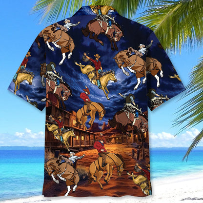 Vintage Wild West Night Cowboy Rodeo Show Hawaiian Shirt, custom shirt gift for men (view 4)