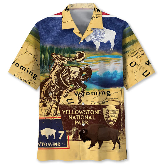 Vintage Wyoming State Hawaiian Shirt, custom shirt gift for men