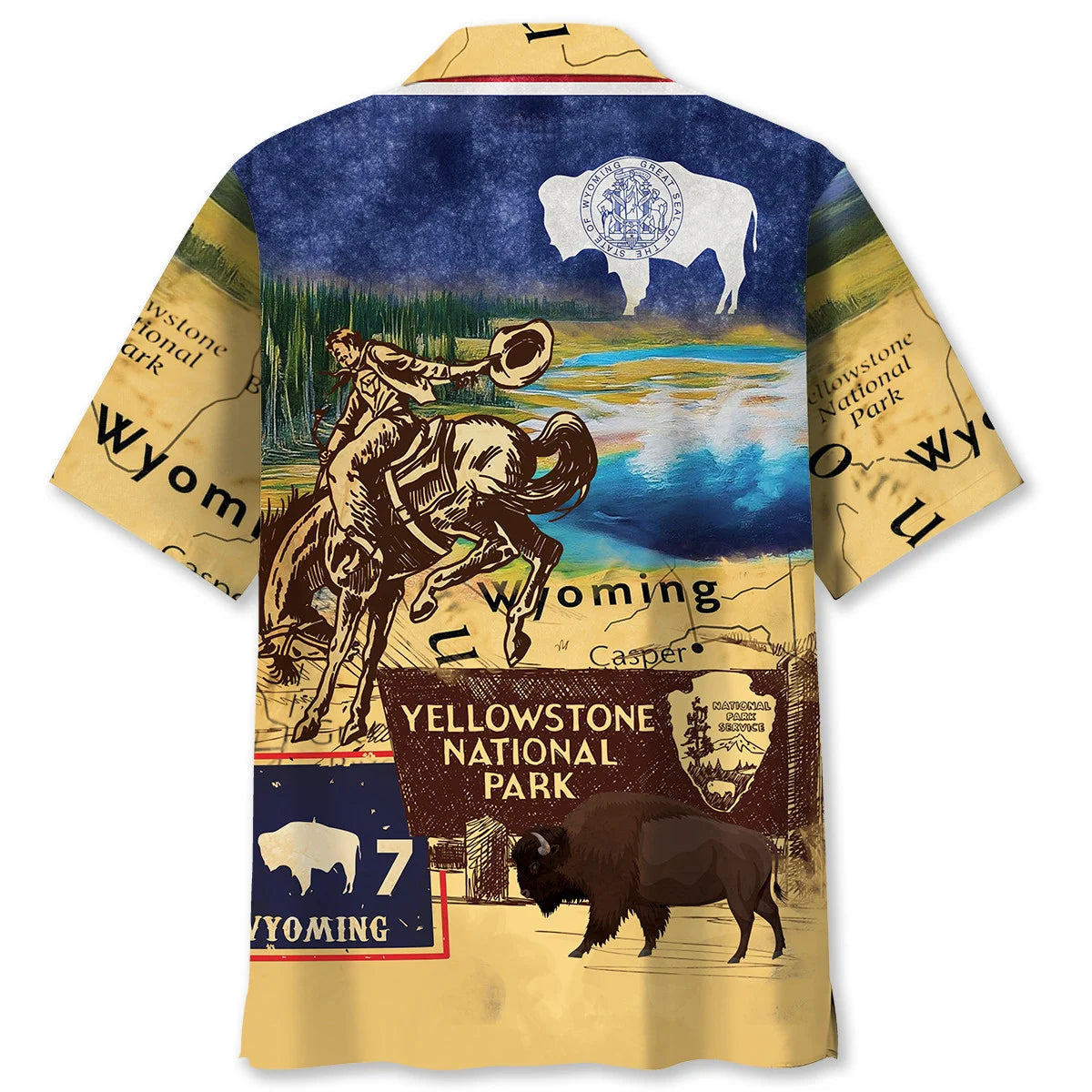 Vintage Wyoming State Hawaiian Shirt, custom shirt gift for men (view 2)