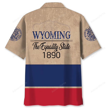 Vintage Wyoming the Equality State Hawaiian Shirt, custom shirt gift for men (view 2)
