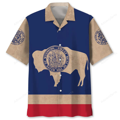 Vintage Wyoming the Equality State Hawaiian Shirt, custom shirt gift for men (view 4)
