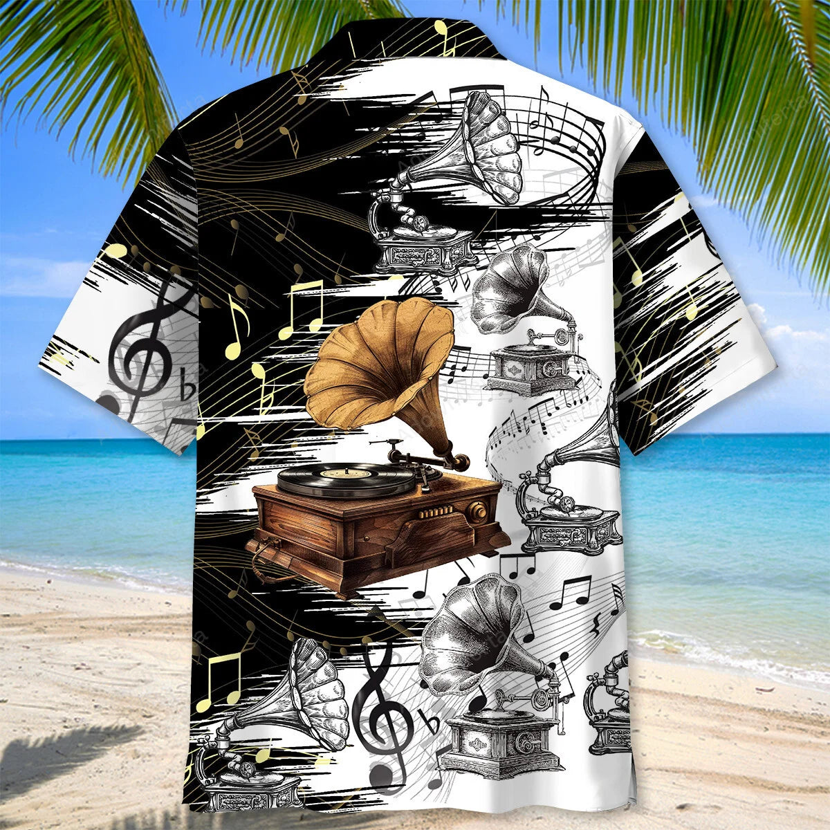 Vinyl Record Old Gramophone Hawaiian Shirt, custom shirt gift for men (view 3)