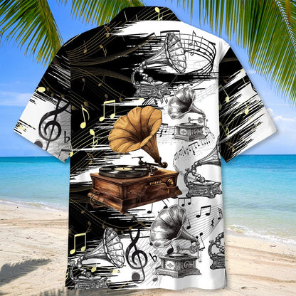 Vinyl Record Old Gramophone Hawaiian Shirt, custom shirt gift for men (view 3)