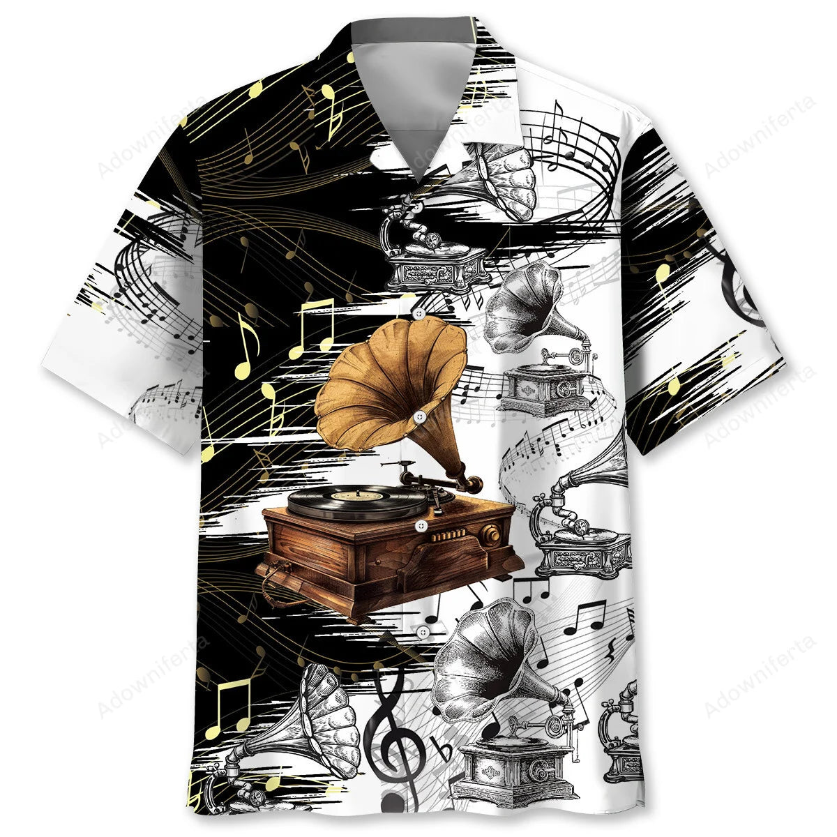 Vinyl Record Old Gramophone Hawaiian Shirt, custom shirt gift for men (view 4)