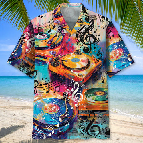 Vinyl Record Player Art Hawaiian Shirt, custom shirt gift for men