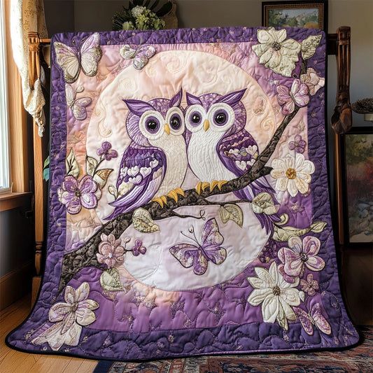 Violet Owl Couple Quilt Blanket