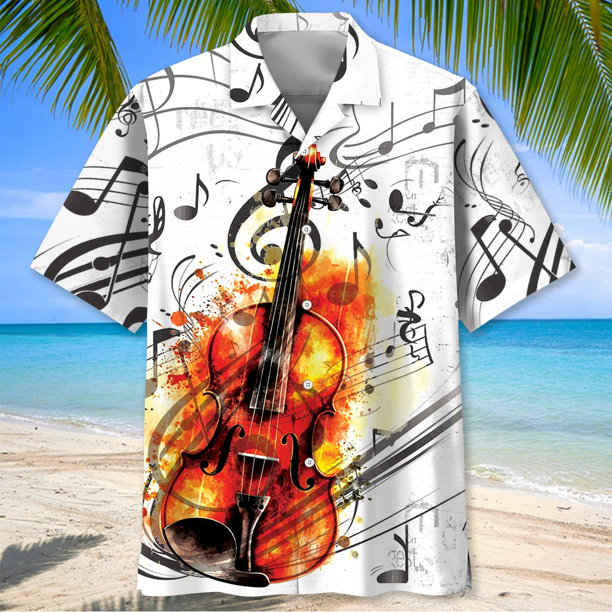 Violin Art Black White Hawaiian Shirt, custom shirt gift for men (view 2)