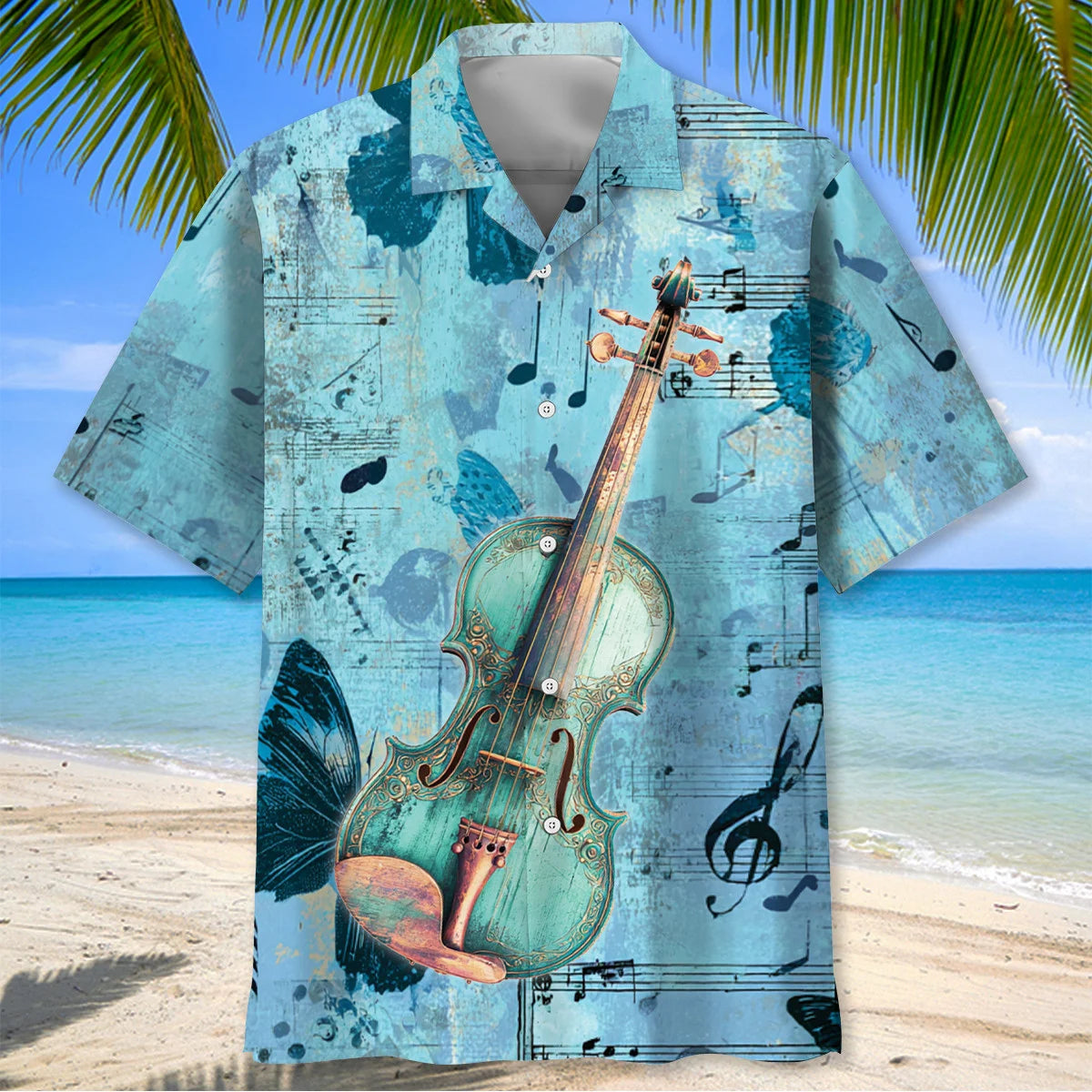 Violin Blue Butterflies Hawaiian Shirt, custom shirt gift for men