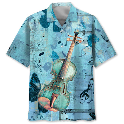 Violin Blue Butterflies Hawaiian Shirt, custom shirt gift for men (view 2)