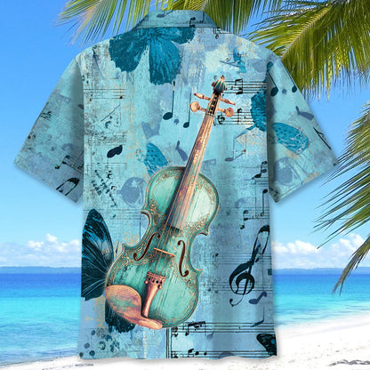 Violin Blue Butterflies Hawaiian Shirt, custom shirt gift for men (view 3)