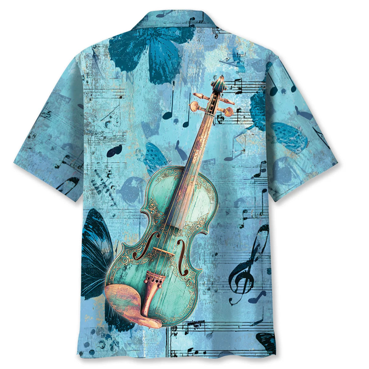Violin Blue Butterflies Hawaiian Shirt, custom shirt gift for men (view 4)