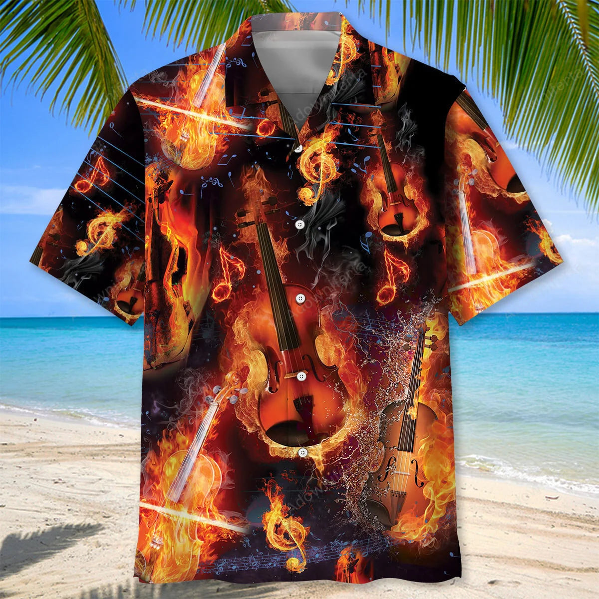 Violin in Fire Hawaiian Shirt, custom shirt gift for men