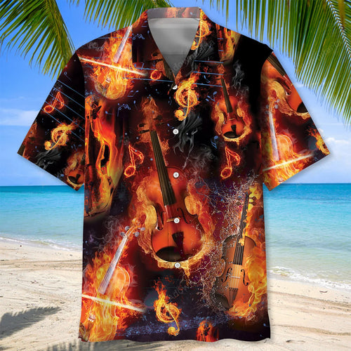 Violin in Fire Hawaiian Shirt, custom shirt gift for men
