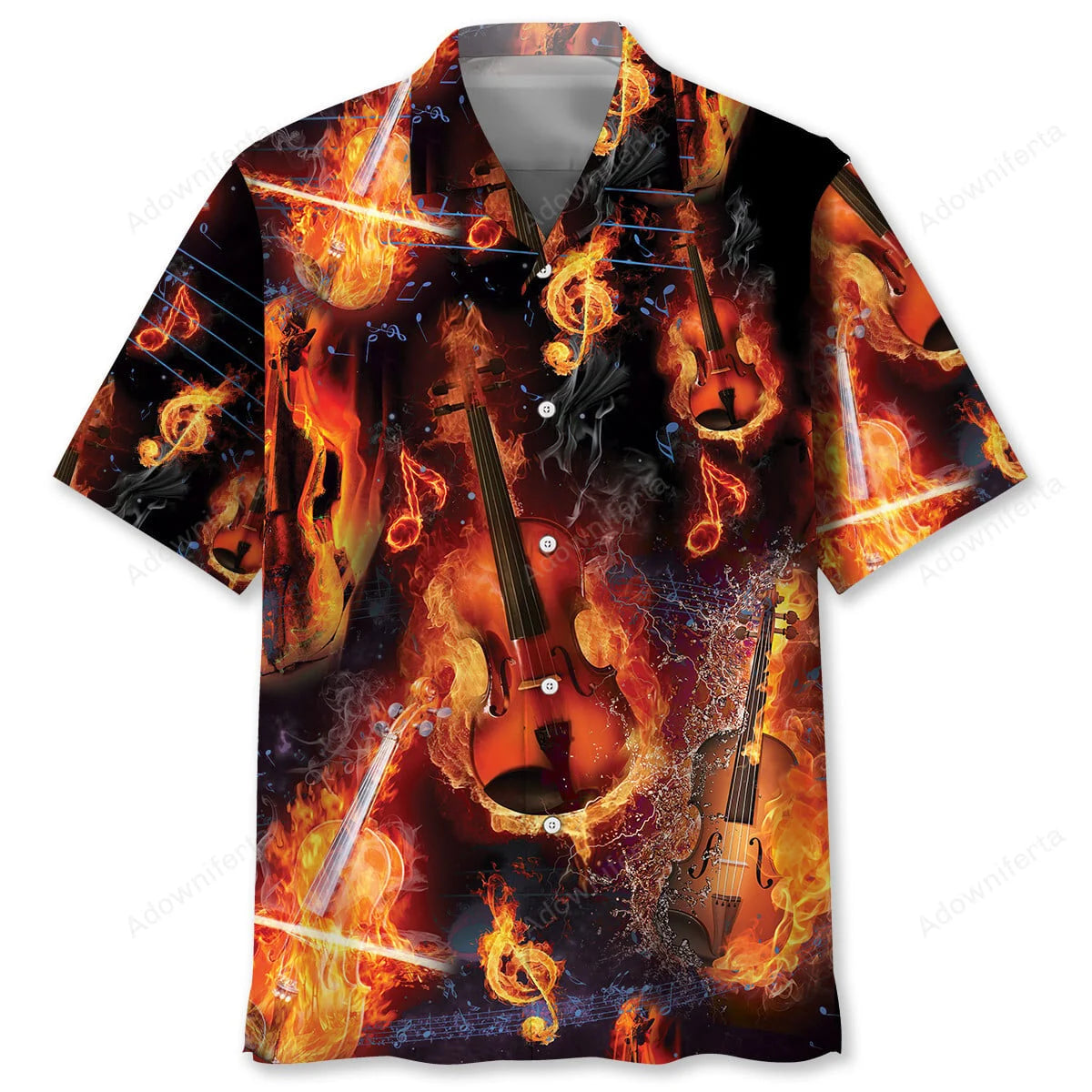 Violin in Fire Hawaiian Shirt, custom shirt gift for men (view 2)