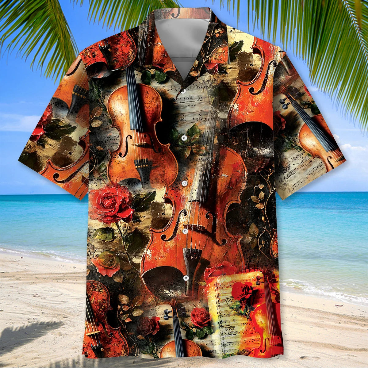 Violin Rose Hawaiian Shirt, custom shirt gift for men (view 2)