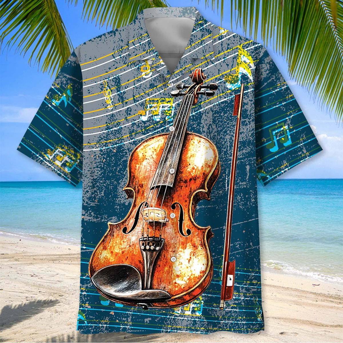 Violin Vintage Blue Hawaiian Shirt, custom shirt gift for men (view 2)