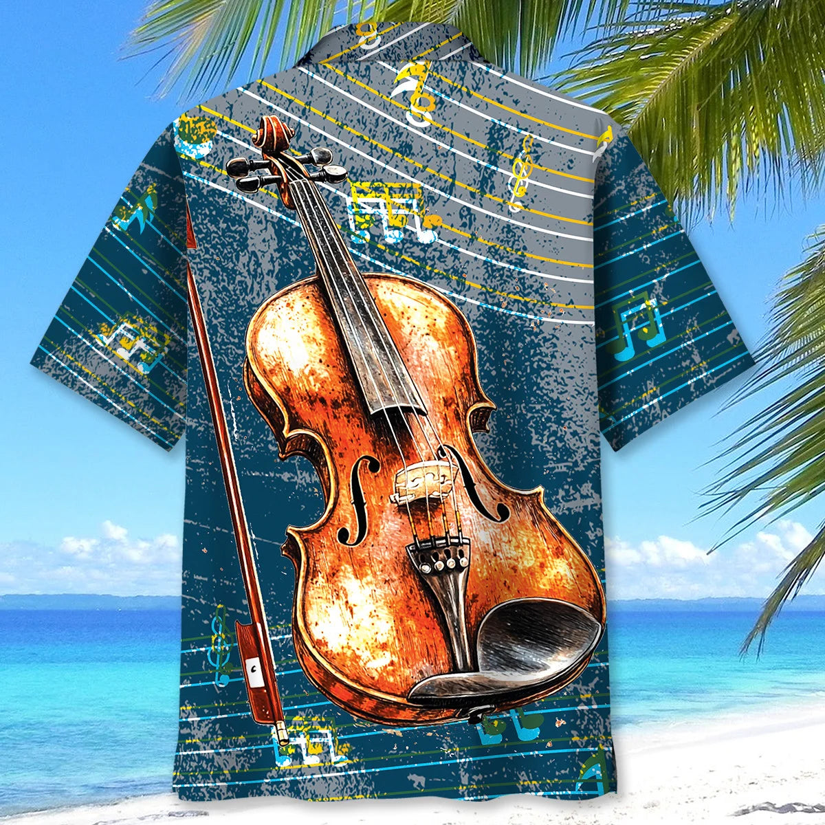 Violin Vintage Blue Hawaiian Shirt, custom shirt gift for men (view 3)