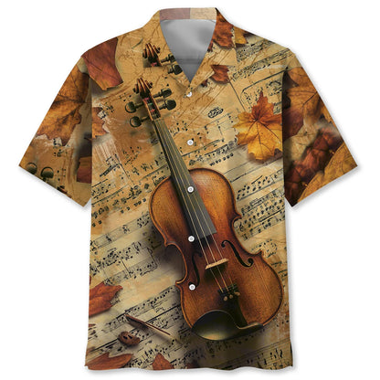 Violin Vintage Maple Leaf Hawaiian Shirt, custom shirt gift for men