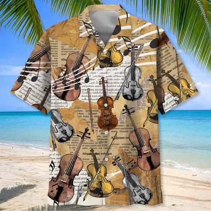 Violin Vintage Newspaper Hawaiian Shirt, custom shirt gift for men (view 2)
