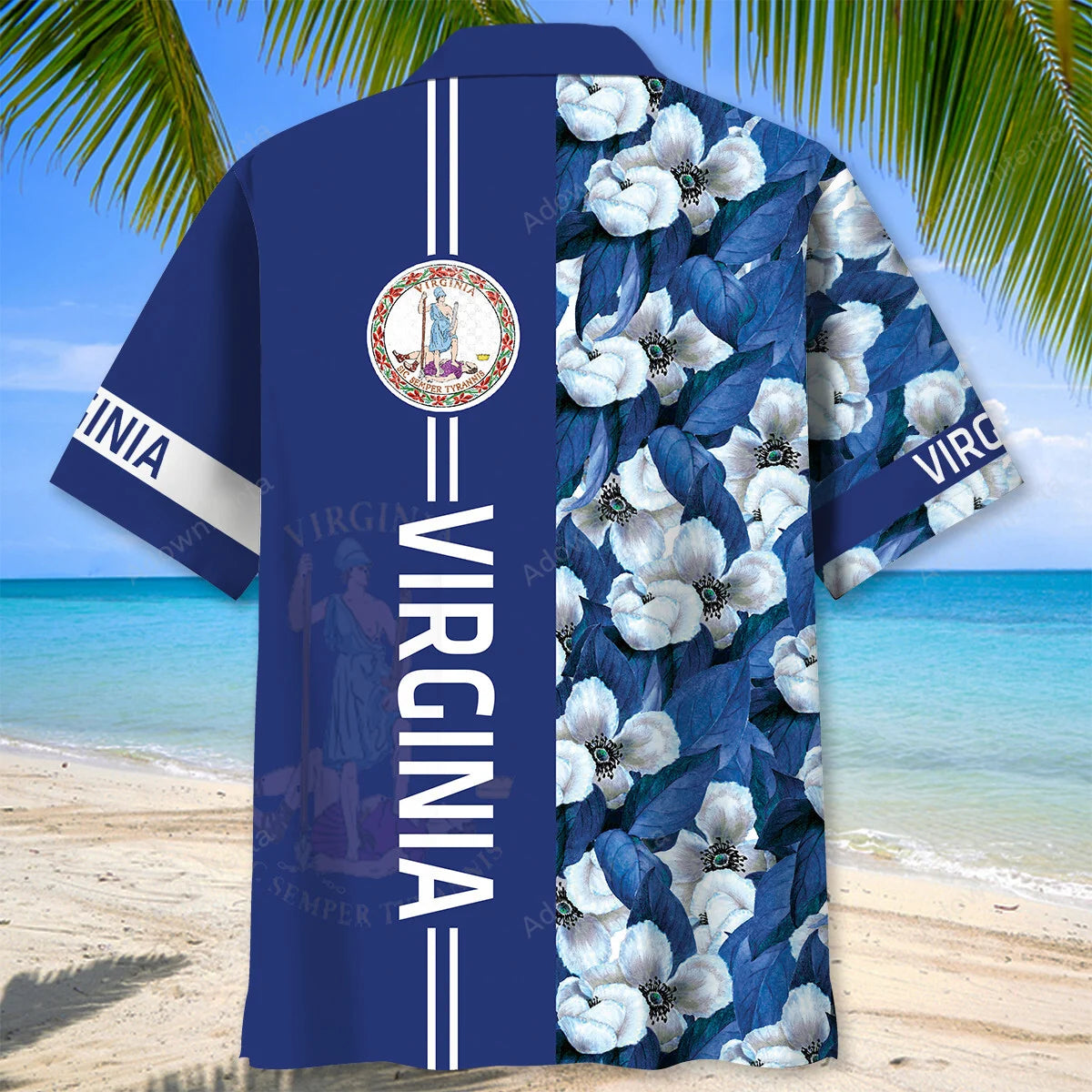 Virginia Proud Floral Hawaiian Shirt, custom shirt gift for men (view 3)