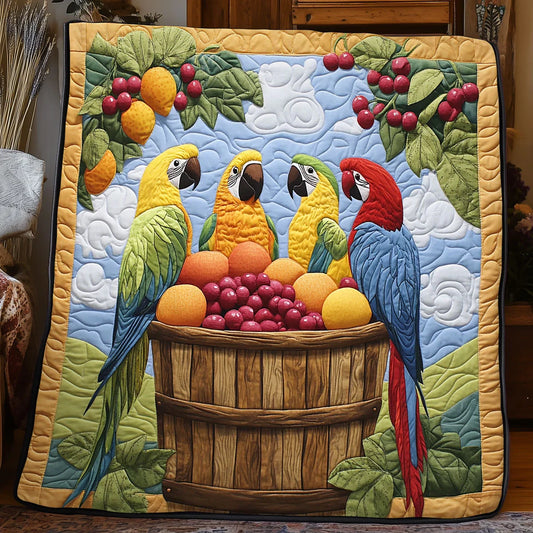 Vivid Tropical Parrot Quilt Blanket