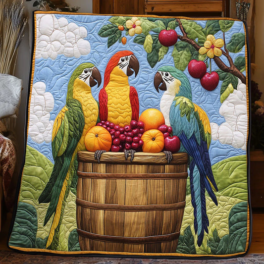 Vivid Tropical Parrot Quilt Blanket