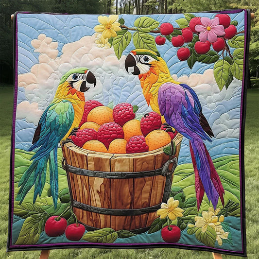 Vivid Tropical Parrot Quilt Blanket