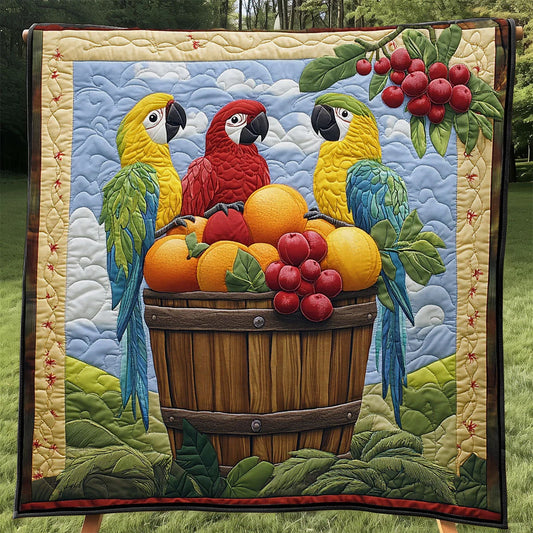 Vivid Tropical Parrot Quilt Blanket