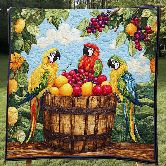 Vivid Tropical Parrot Quilt Blanket