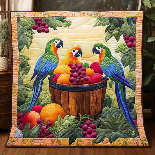 Vivid Tropical Parrot Quilt Blanket
