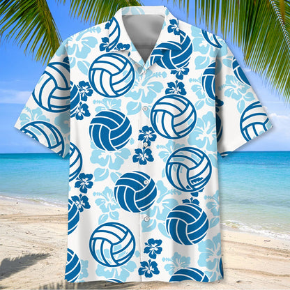 Volleyball Blue Hibiscus Hawaiian Shirt, custom shirt gift for men