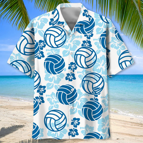 Volleyball Blue Hibiscus Hawaiian Shirt, custom shirt gift for men