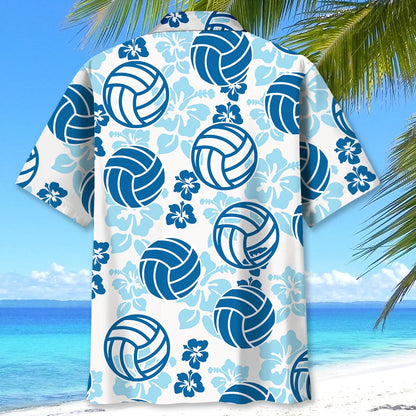 Volleyball Blue Hibiscus Hawaiian Shirt, custom shirt gift for men (view 4)