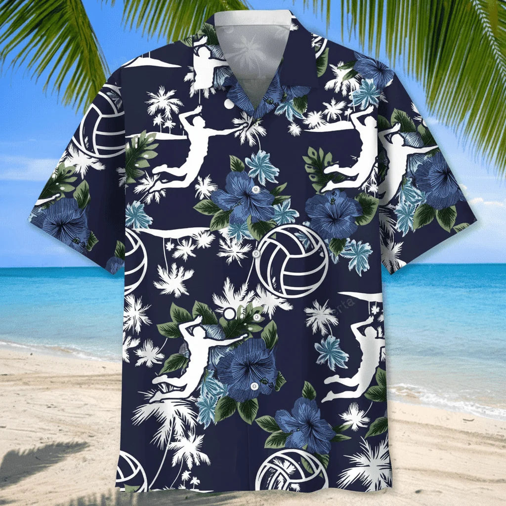 Volleyball Blue Nature Hawaiian Shirt, custom shirt gift for men (view 3)
