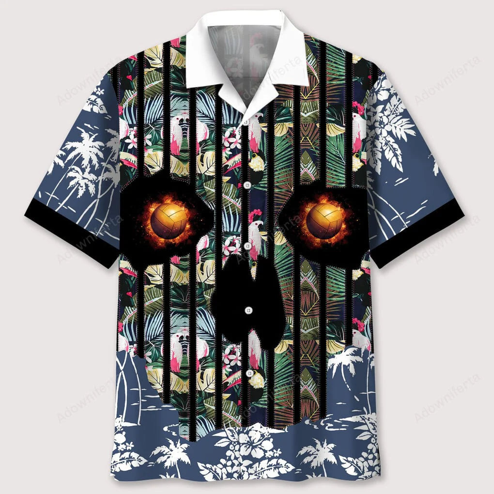 Volleyball Flower Skull Hawaiian Shirt, custom shirt gift for men