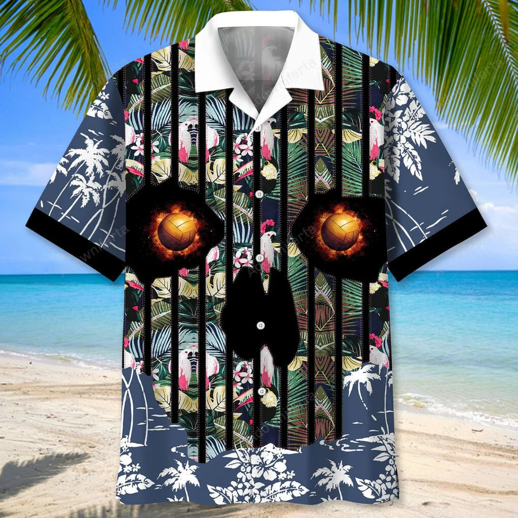 Volleyball Flower Skull Hawaiian Shirt, custom shirt gift for men (view 2)