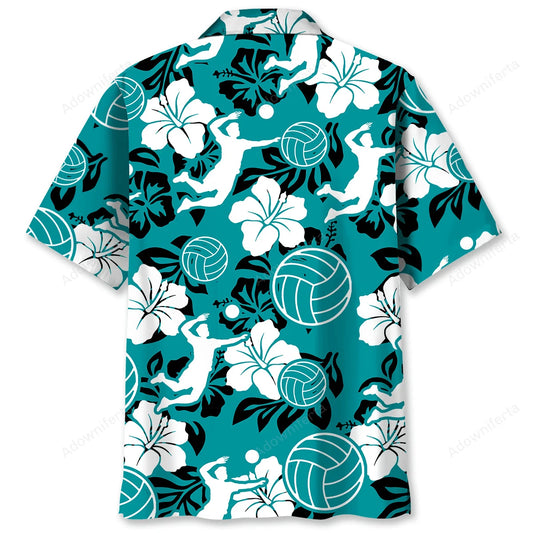 Volleyball Hibiscus Blue Hawaiian Shirt, custom shirt gift for men
