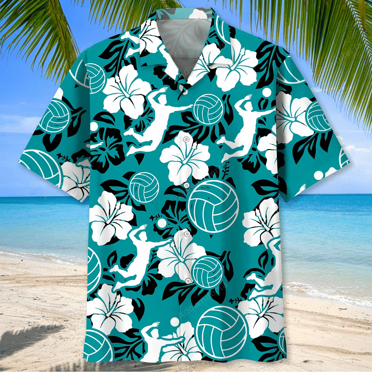 Volleyball Hibiscus Blue Hawaiian Shirt, custom shirt gift for men (view 2)