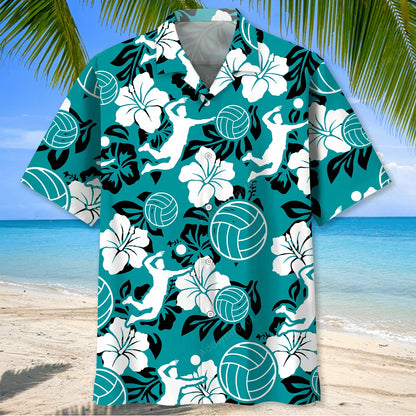 Volleyball Hibiscus Blue Hawaiian Shirt, custom shirt gift for men (view 2)