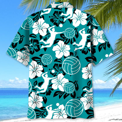 Volleyball Hibiscus Blue Hawaiian Shirt, custom shirt gift for men (view 3)