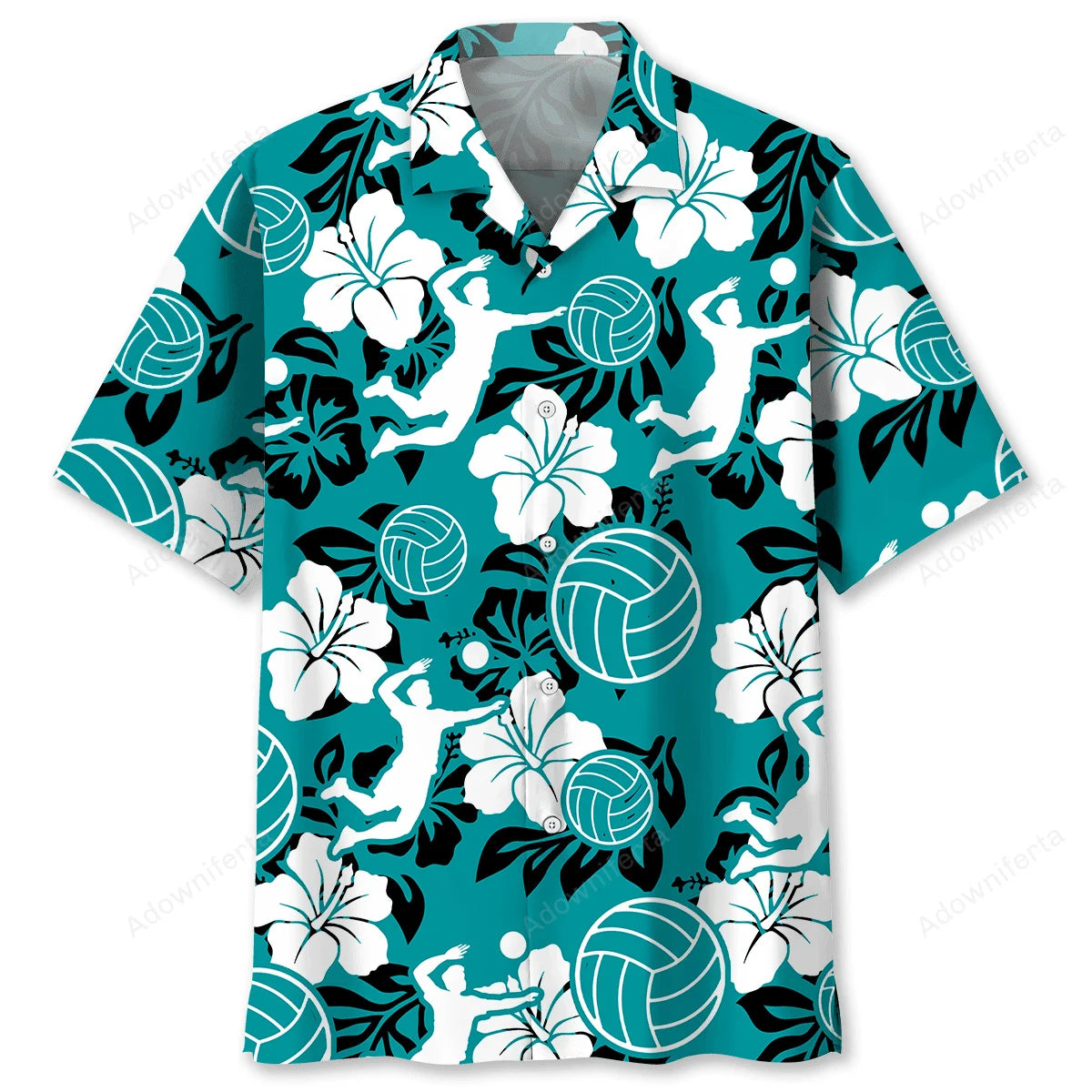 Volleyball Hibiscus Blue Hawaiian Shirt, custom shirt gift for men (view 4)
