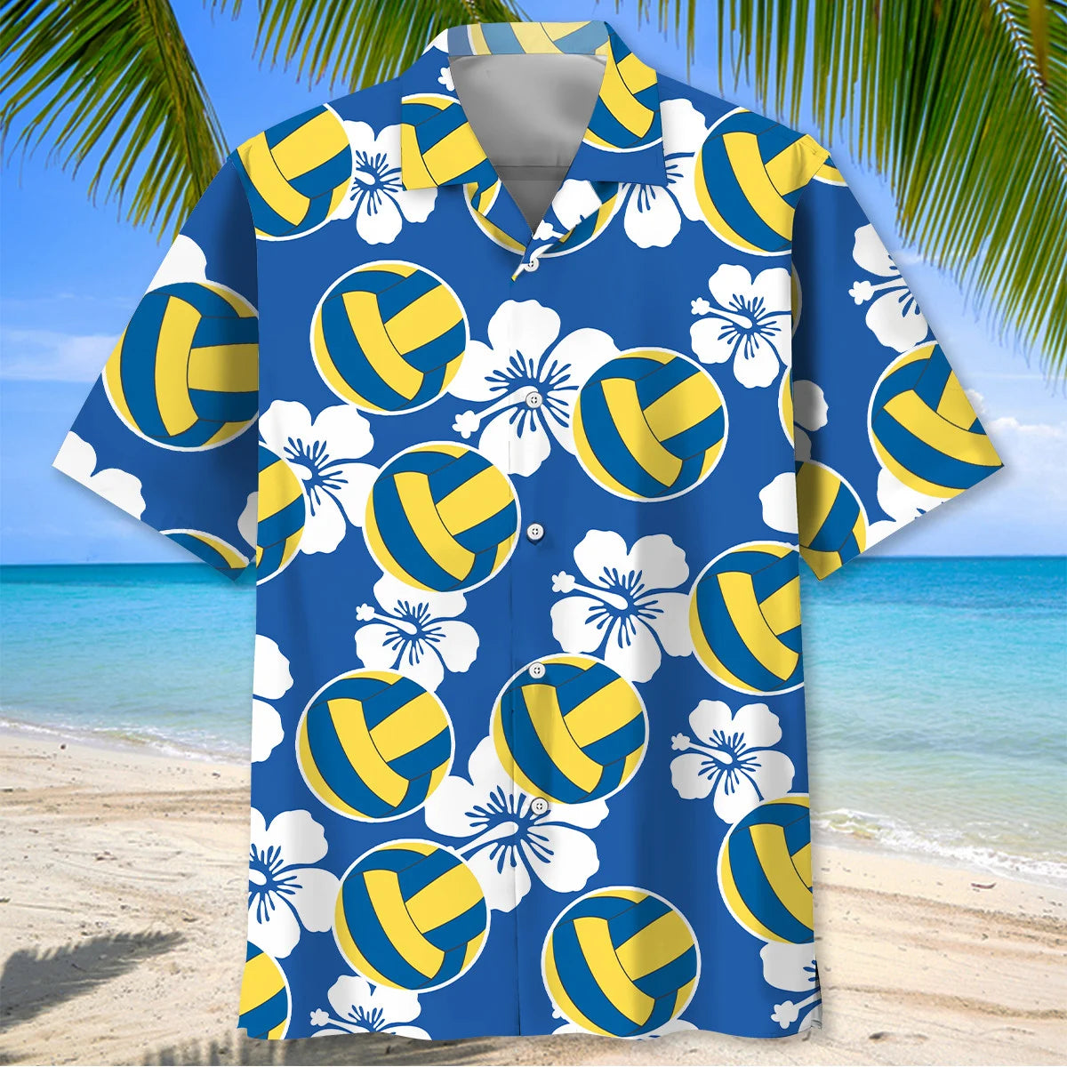 Volleyball Hibiscus Flower Hawaiian Shirt, custom shirt gift for men (view 2)