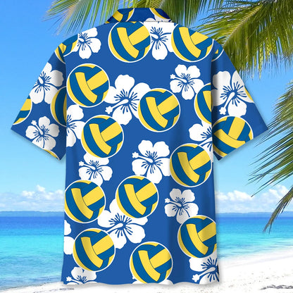 Volleyball Hibiscus Flower Hawaiian Shirt, custom shirt gift for men (view 3)
