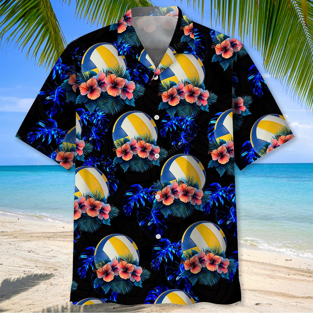 Volleyball Hibiscus Tropical Hawaiian Shirt, custom shirt gift for men (view 2)