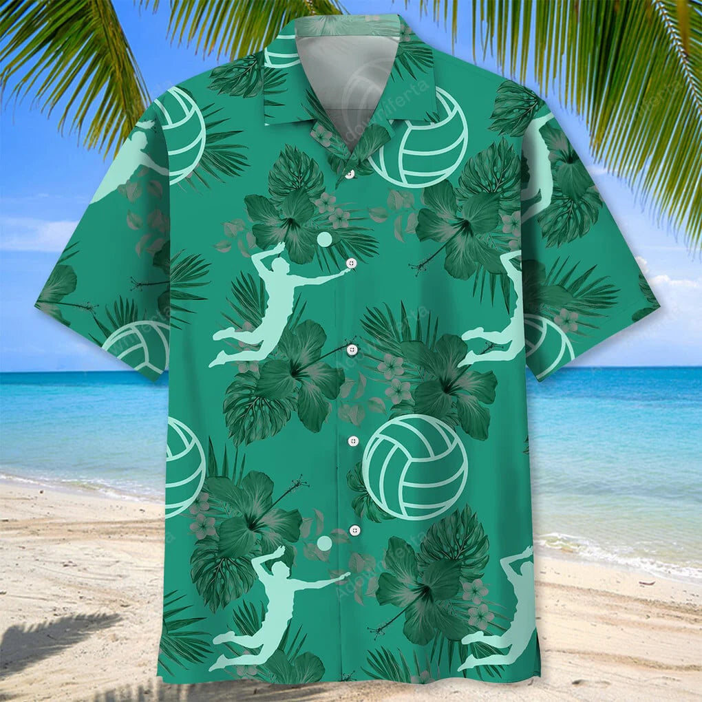 Volleyball Kelly Green Hawaiian Shirt, custom shirt gift for men (view 2)