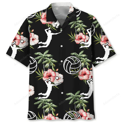 Volleyball Nature Flower Hawaiian Shirt, custom shirt gift for men