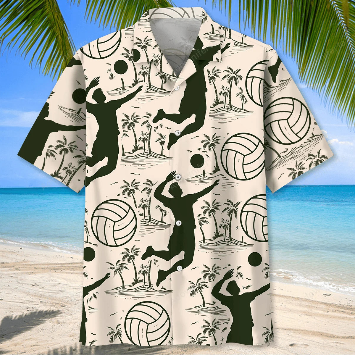 Volleyball Palm Tree Hawaiian Shirt, custom shirt gift for men (view 2)